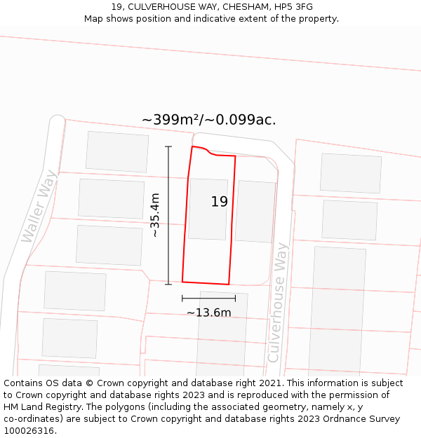 19, CULVERHOUSE WAY, CHESHAM, HP5 3FG: Plot and title map