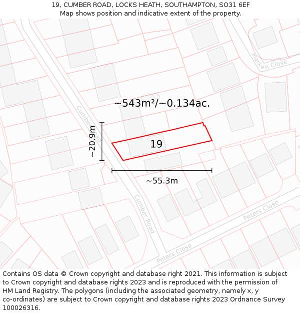 19, CUMBER ROAD, LOCKS HEATH, SOUTHAMPTON, SO31 6EF: Plot and title map
