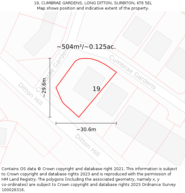 19, CUMBRAE GARDENS, LONG DITTON, SURBITON, KT6 5EL: Plot and title map