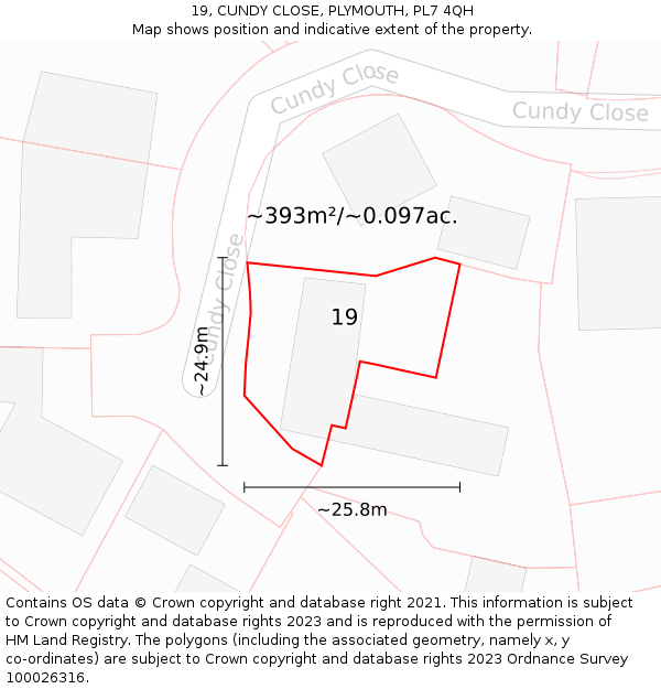 19, CUNDY CLOSE, PLYMOUTH, PL7 4QH: Plot and title map