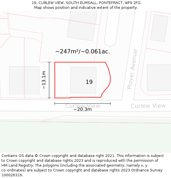 19, CURLEW VIEW, SOUTH ELMSALL, PONTEFRACT, WF9 2FG: Plot and title map