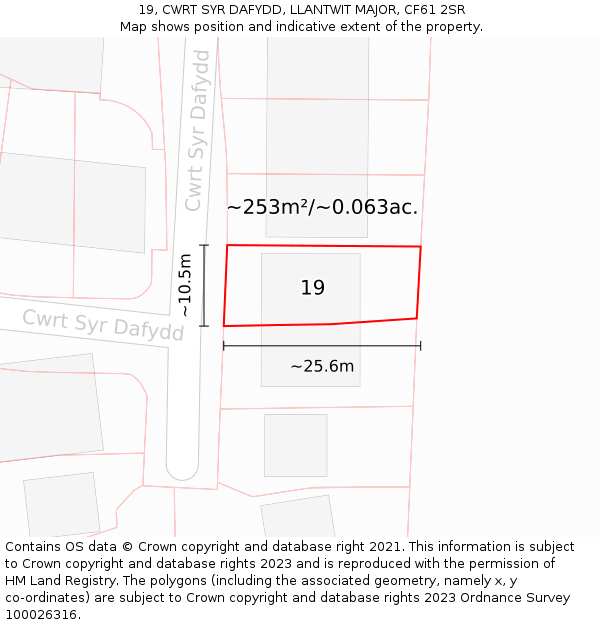 19, CWRT SYR DAFYDD, LLANTWIT MAJOR, CF61 2SR: Plot and title map