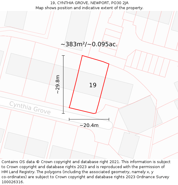 19, CYNTHIA GROVE, NEWPORT, PO30 2JA: Plot and title map