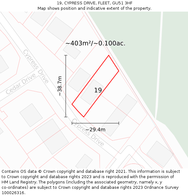 19, CYPRESS DRIVE, FLEET, GU51 3HF: Plot and title map