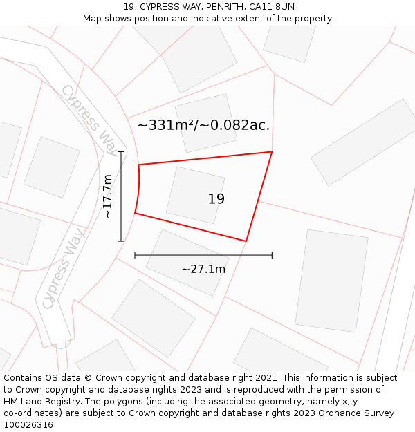 19, CYPRESS WAY, PENRITH, CA11 8UN: Plot and title map