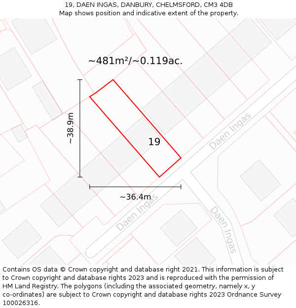 19, DAEN INGAS, DANBURY, CHELMSFORD, CM3 4DB: Plot and title map