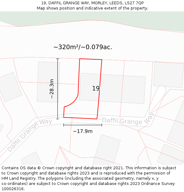 19, DAFFIL GRANGE WAY, MORLEY, LEEDS, LS27 7QP: Plot and title map
