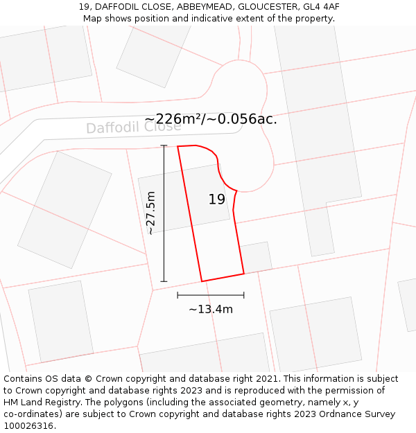 19, DAFFODIL CLOSE, ABBEYMEAD, GLOUCESTER, GL4 4AF: Plot and title map