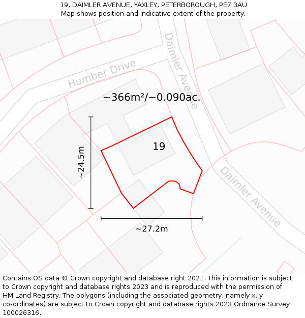 19, DAIMLER AVENUE, YAXLEY, PETERBOROUGH, PE7 3AU: Plot and title map