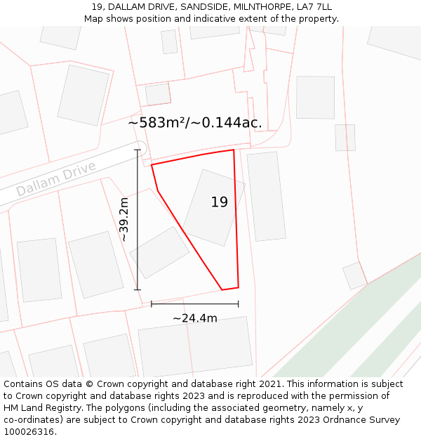 19, DALLAM DRIVE, SANDSIDE, MILNTHORPE, LA7 7LL: Plot and title map