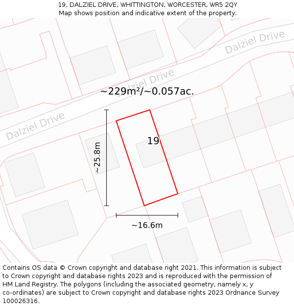 19, DALZIEL DRIVE, WHITTINGTON, WORCESTER, WR5 2QY: Plot and title map
