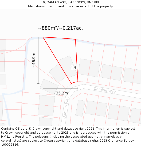 19, DAMIAN WAY, HASSOCKS, BN6 8BH: Plot and title map