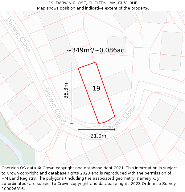 19, DARWIN CLOSE, CHELTENHAM, GL51 0UE: Plot and title map