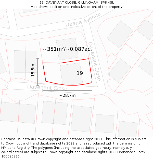 19, DAVENANT CLOSE, GILLINGHAM, SP8 4SL: Plot and title map