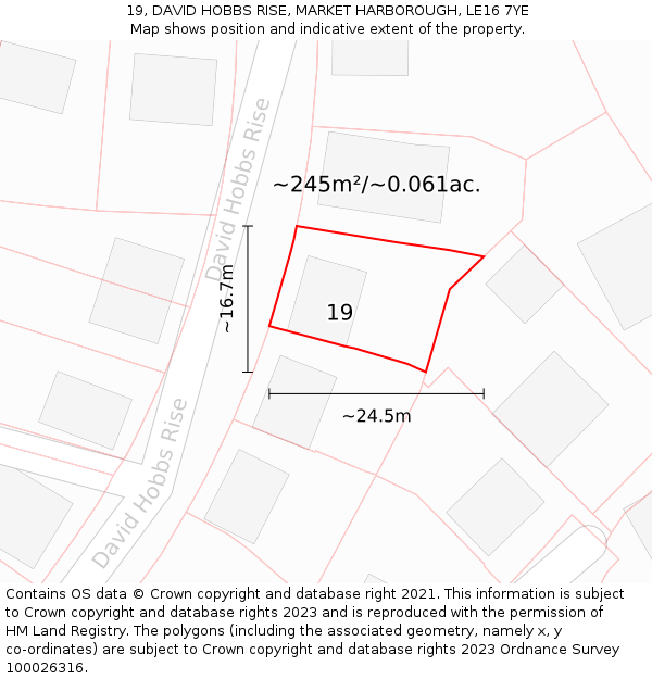 19, DAVID HOBBS RISE, MARKET HARBOROUGH, LE16 7YE: Plot and title map