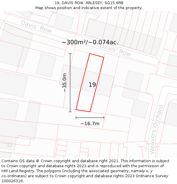 19, DAVIS ROW, ARLESEY, SG15 6RB: Plot and title map