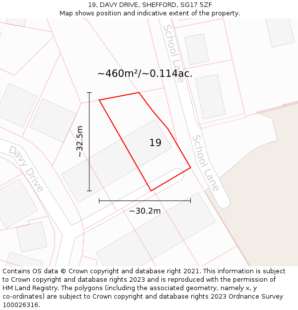 19, DAVY DRIVE, SHEFFORD, SG17 5ZF: Plot and title map