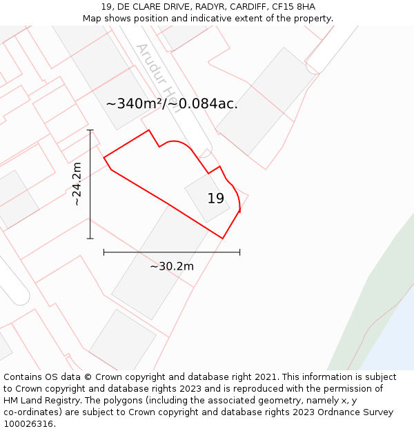 19, DE CLARE DRIVE, RADYR, CARDIFF, CF15 8HA: Plot and title map