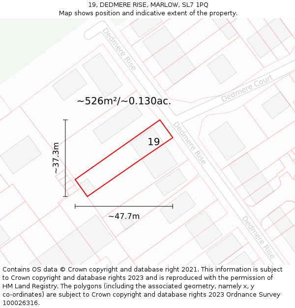 19, DEDMERE RISE, MARLOW, SL7 1PQ: Plot and title map