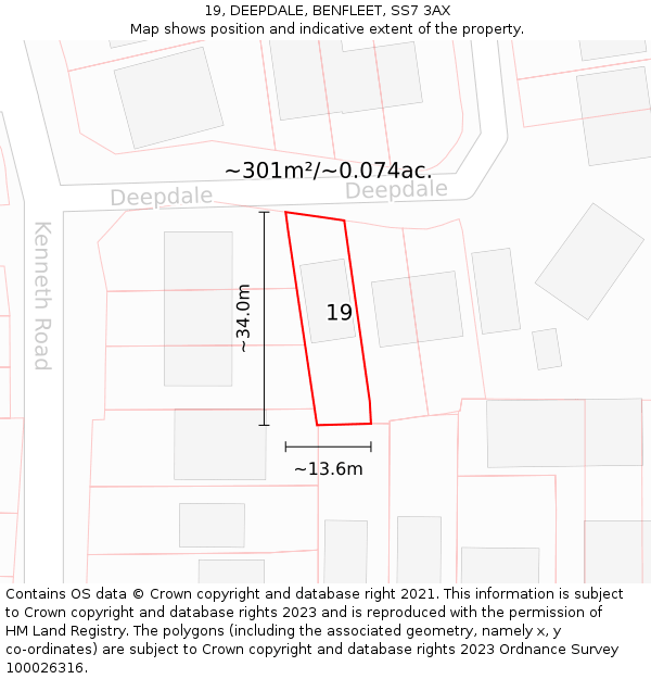 19, DEEPDALE, BENFLEET, SS7 3AX: Plot and title map