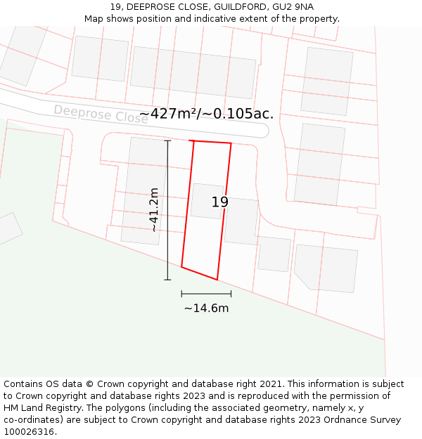 19, DEEPROSE CLOSE, GUILDFORD, GU2 9NA: Plot and title map
