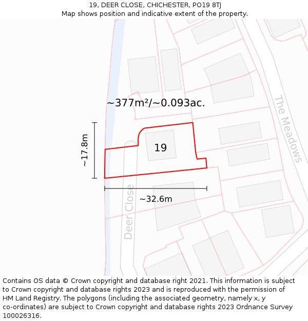19, DEER CLOSE, CHICHESTER, PO19 8TJ: Plot and title map