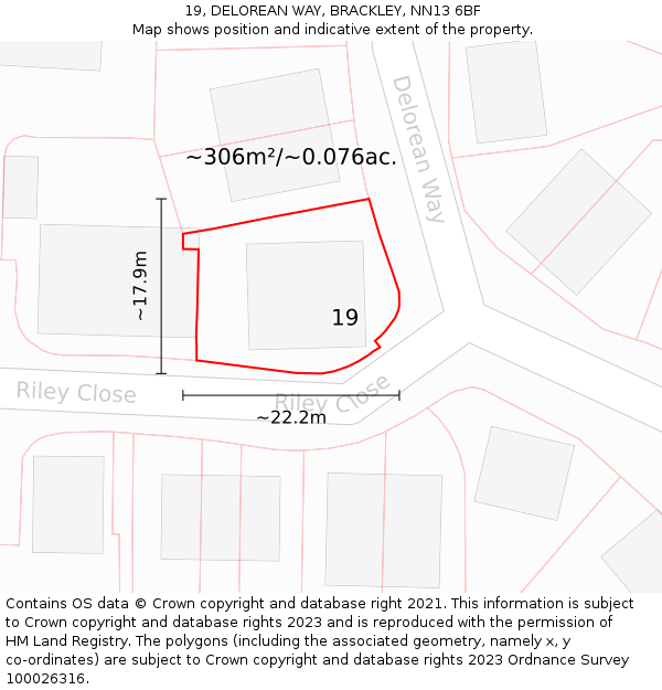 19, DELOREAN WAY, BRACKLEY, NN13 6BF: Plot and title map