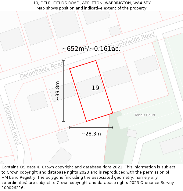 19, DELPHFIELDS ROAD, APPLETON, WARRINGTON, WA4 5BY: Plot and title map