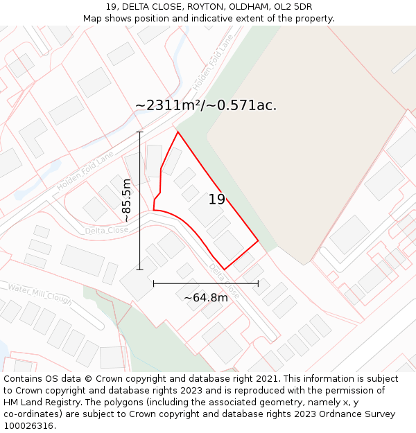 19, DELTA CLOSE, ROYTON, OLDHAM, OL2 5DR: Plot and title map