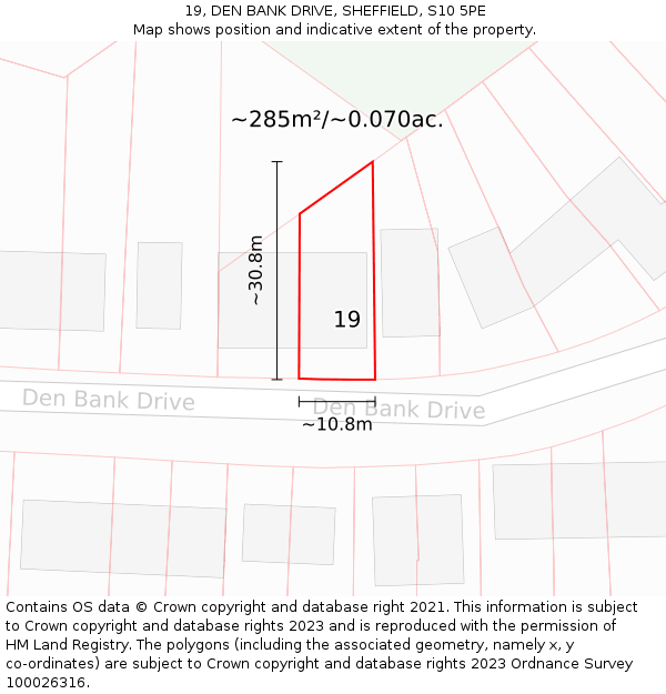 19, DEN BANK DRIVE, SHEFFIELD, S10 5PE: Plot and title map