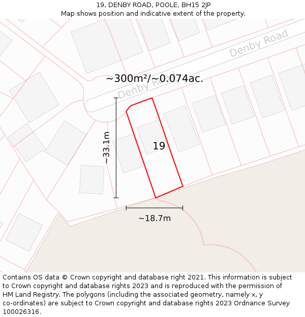 19, DENBY ROAD, POOLE, BH15 2JP: Plot and title map