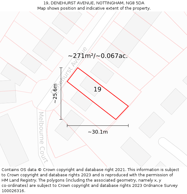 19, DENEHURST AVENUE, NOTTINGHAM, NG8 5DA: Plot and title map