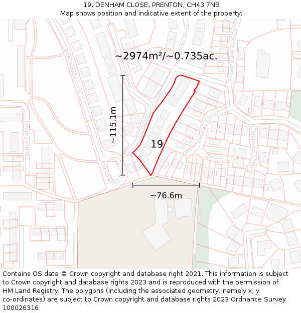 19, DENHAM CLOSE, PRENTON, CH43 7NB: Plot and title map