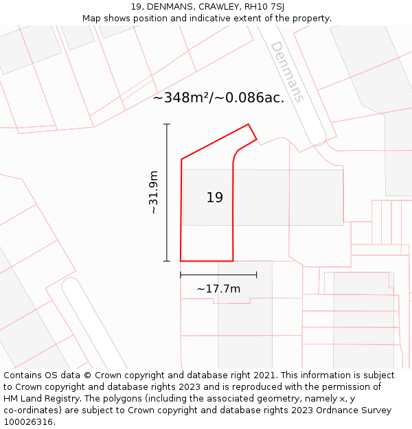 19, DENMANS, CRAWLEY, RH10 7SJ: Plot and title map