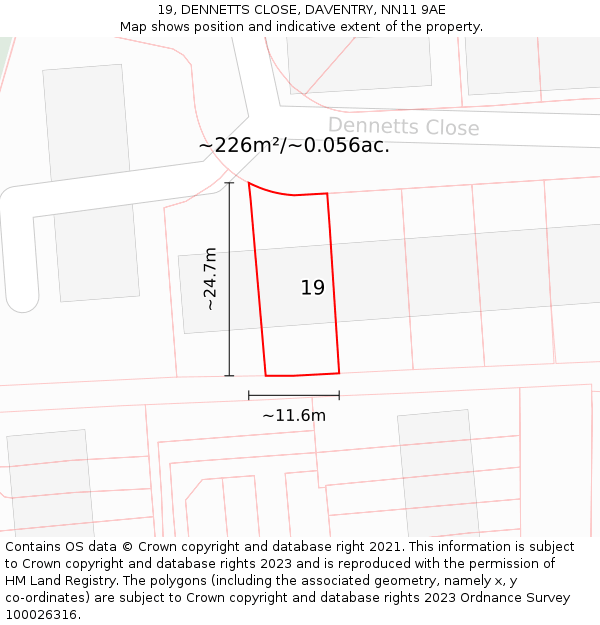 19, DENNETTS CLOSE, DAVENTRY, NN11 9AE: Plot and title map