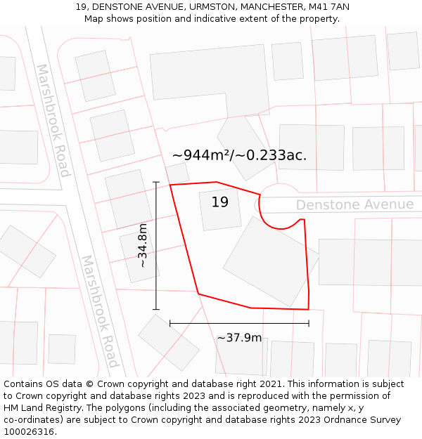 19, DENSTONE AVENUE, URMSTON, MANCHESTER, M41 7AN: Plot and title map
