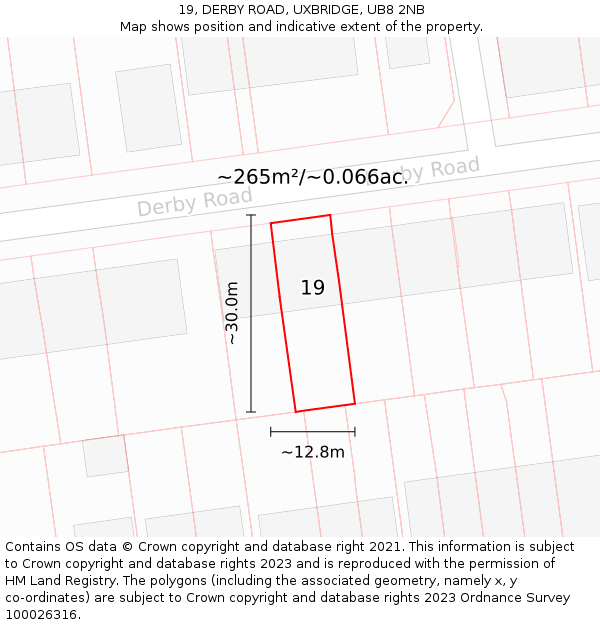 19, DERBY ROAD, UXBRIDGE, UB8 2NB: Plot and title map