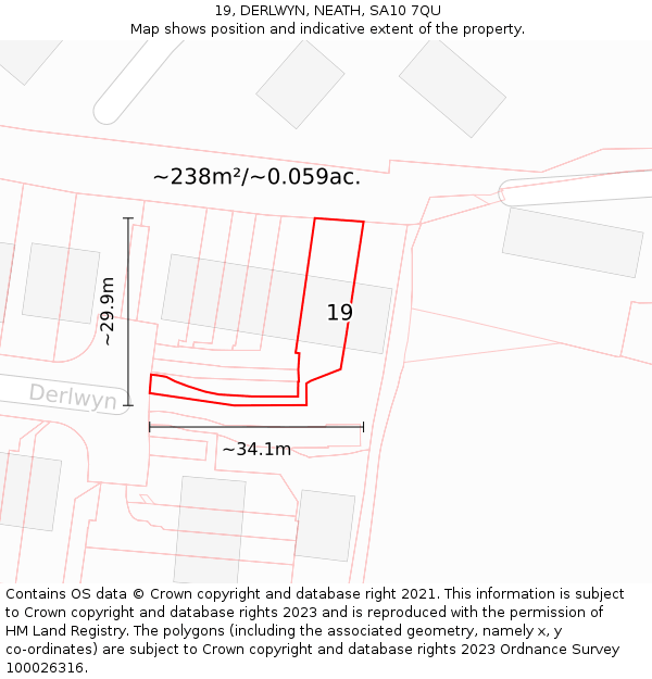 19, DERLWYN, NEATH, SA10 7QU: Plot and title map