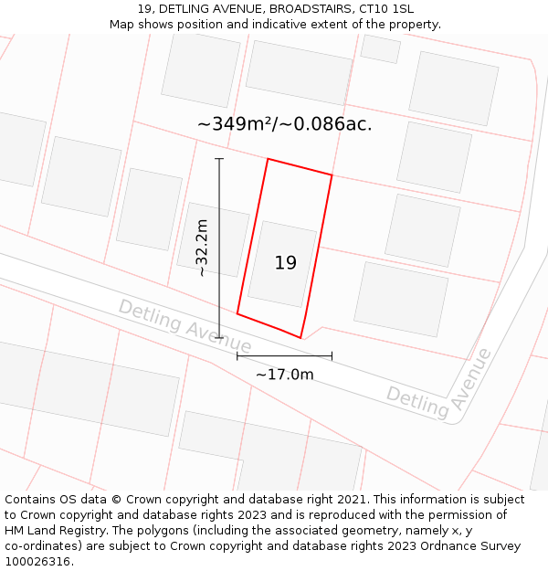 19, DETLING AVENUE, BROADSTAIRS, CT10 1SL: Plot and title map