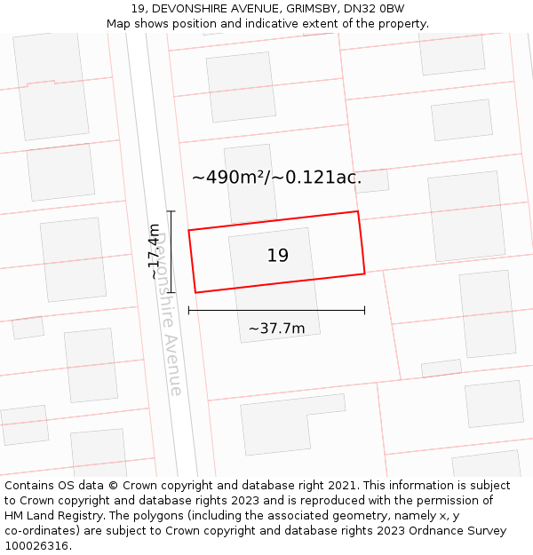19, DEVONSHIRE AVENUE, GRIMSBY, DN32 0BW: Plot and title map