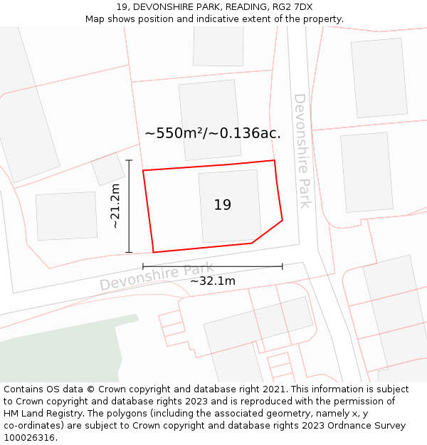 19, DEVONSHIRE PARK, READING, RG2 7DX: Plot and title map