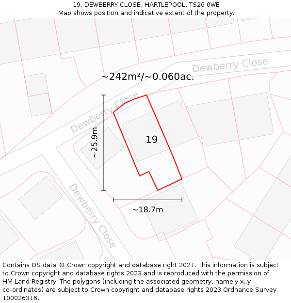 19, DEWBERRY CLOSE, HARTLEPOOL, TS26 0WE: Plot and title map