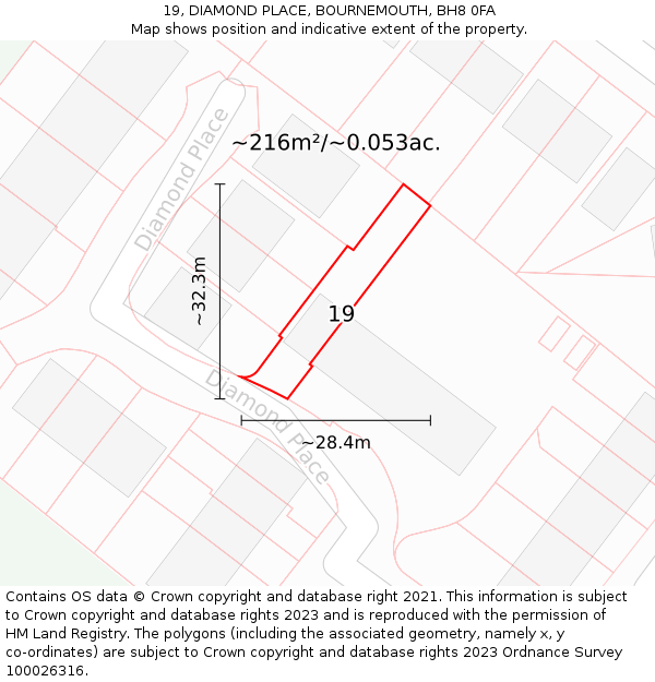 19, DIAMOND PLACE, BOURNEMOUTH, BH8 0FA: Plot and title map