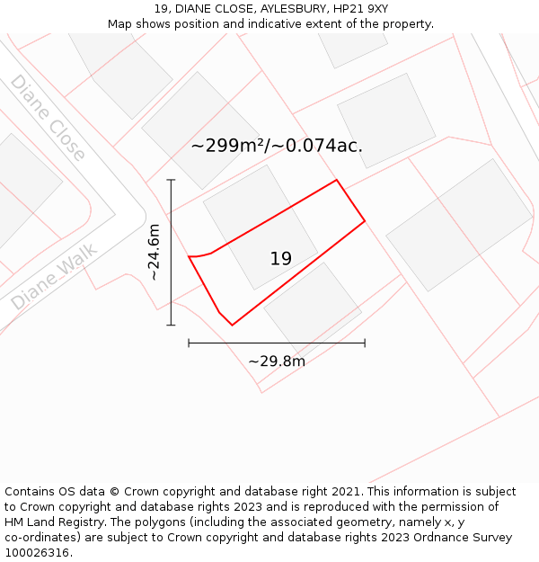 19, DIANE CLOSE, AYLESBURY, HP21 9XY: Plot and title map