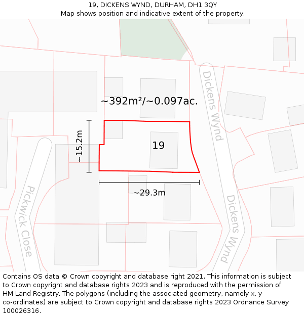 19, DICKENS WYND, DURHAM, DH1 3QY: Plot and title map