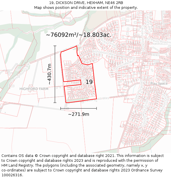 19, DICKSON DRIVE, HEXHAM, NE46 2RB: Plot and title map