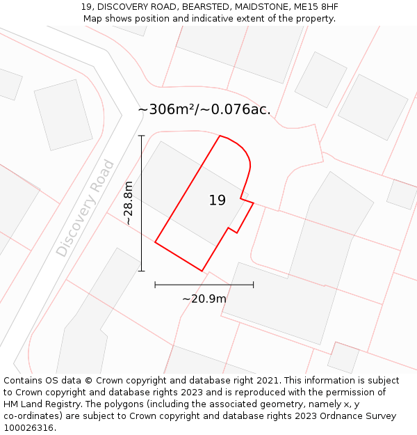 19, DISCOVERY ROAD, BEARSTED, MAIDSTONE, ME15 8HF: Plot and title map