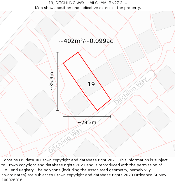 19, DITCHLING WAY, HAILSHAM, BN27 3LU: Plot and title map