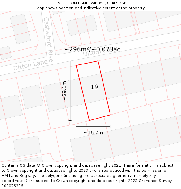 19, DITTON LANE, WIRRAL, CH46 3SB: Plot and title map