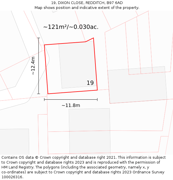 19, DIXON CLOSE, REDDITCH, B97 6AD: Plot and title map